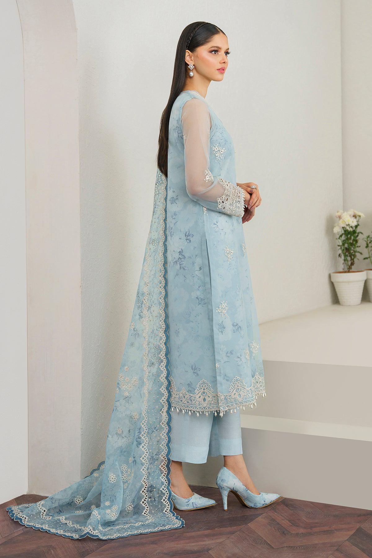 Baroque Sky Blue Organza Collection Replica Stitched Suit