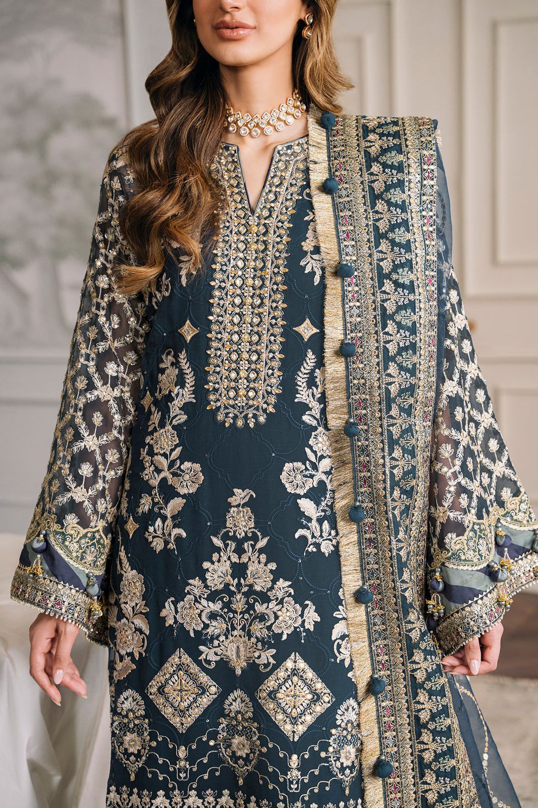 BAROQUE -3PC FULLY HEAVY EMBROIDERED FANCY PURE CHIFFON DRESS WITH 4 SIDE HEAVY EMBROIDERED PURE CHIFFON DUPATTA- FPW-106